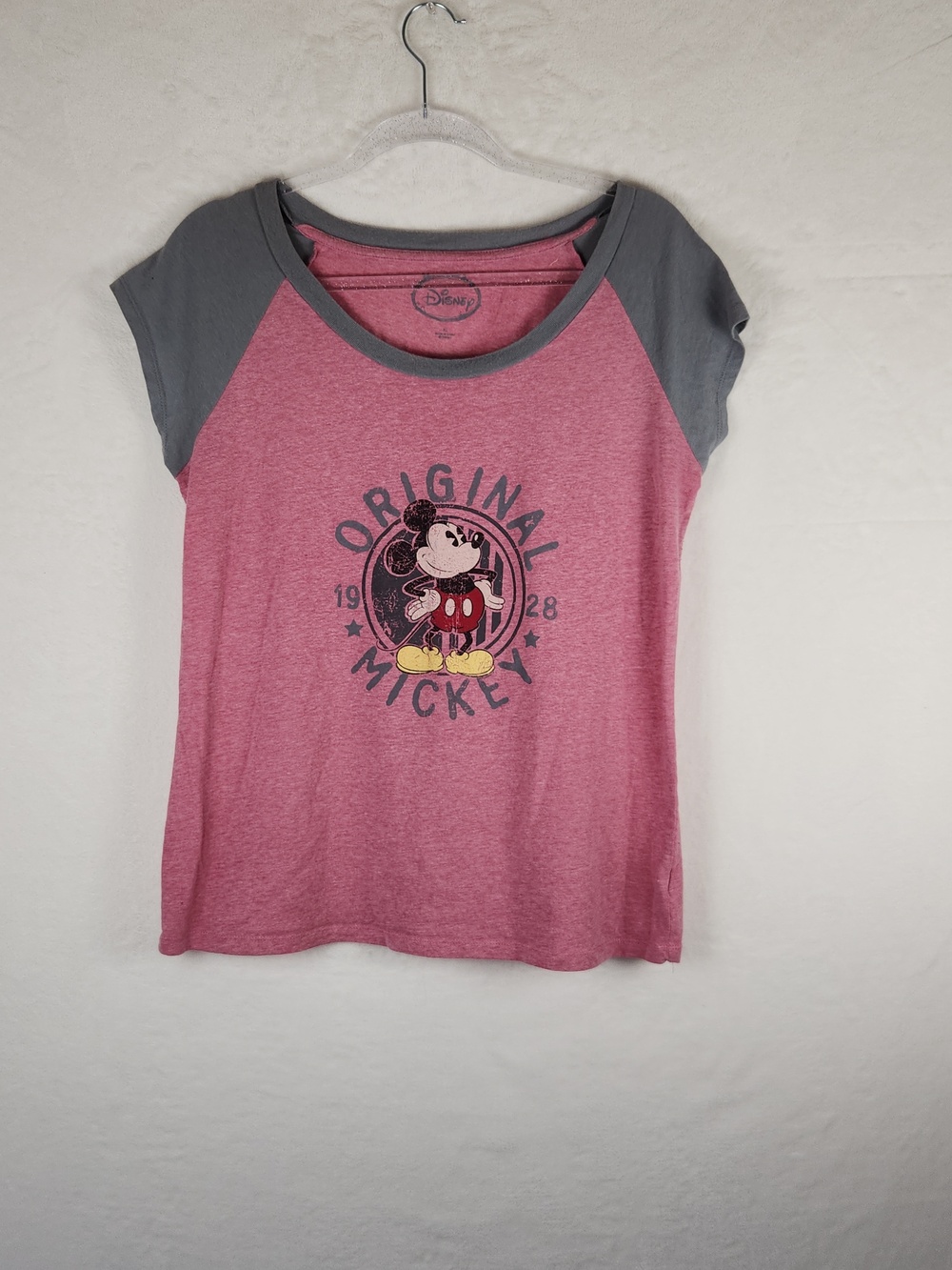 Disney Mickey Mouse Graphic Tee - Women's XL - Faded Red Short Sleeve Crew Neck